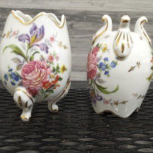 Set of Limoges France Hand Painted Porcelain Footed Open Eggs